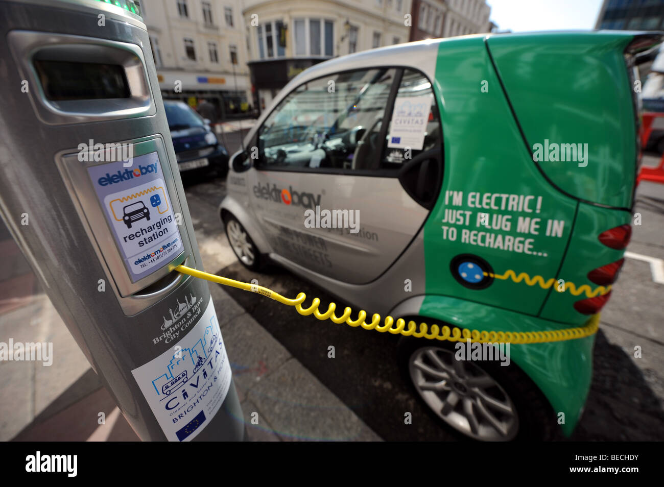 New electric vehicle charging point in central Brighton UK Stock Photo