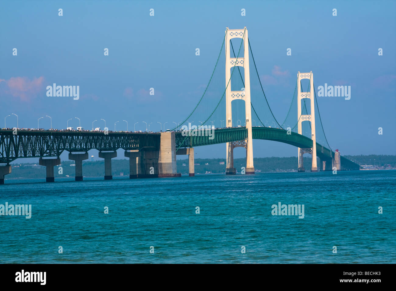 Walking Mackinac Bridge - Michigan, USA. Stock Photo