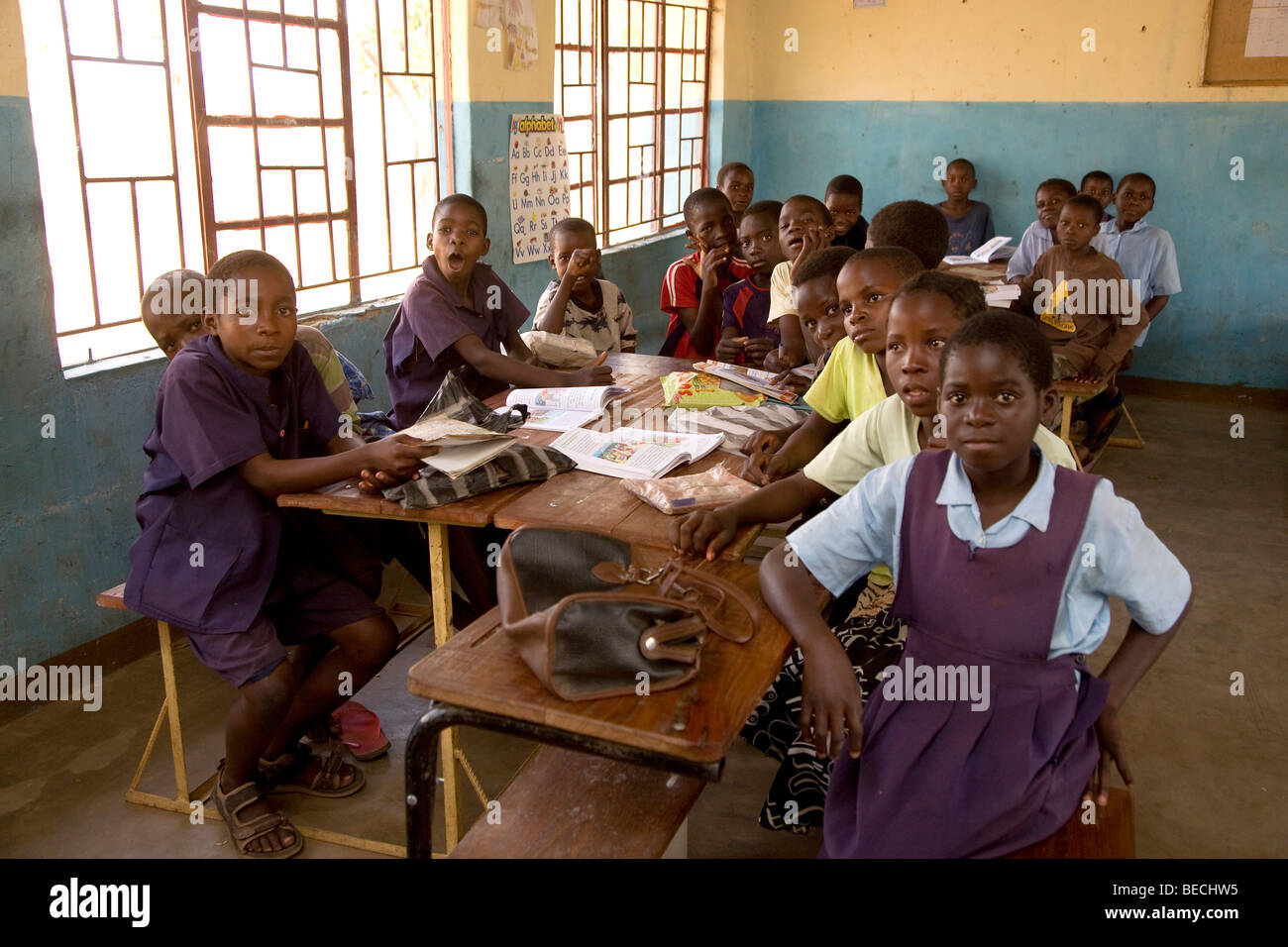 Village school, Kawaza village, Eastern Province, Republic of Zambia, Africa Stock Photo