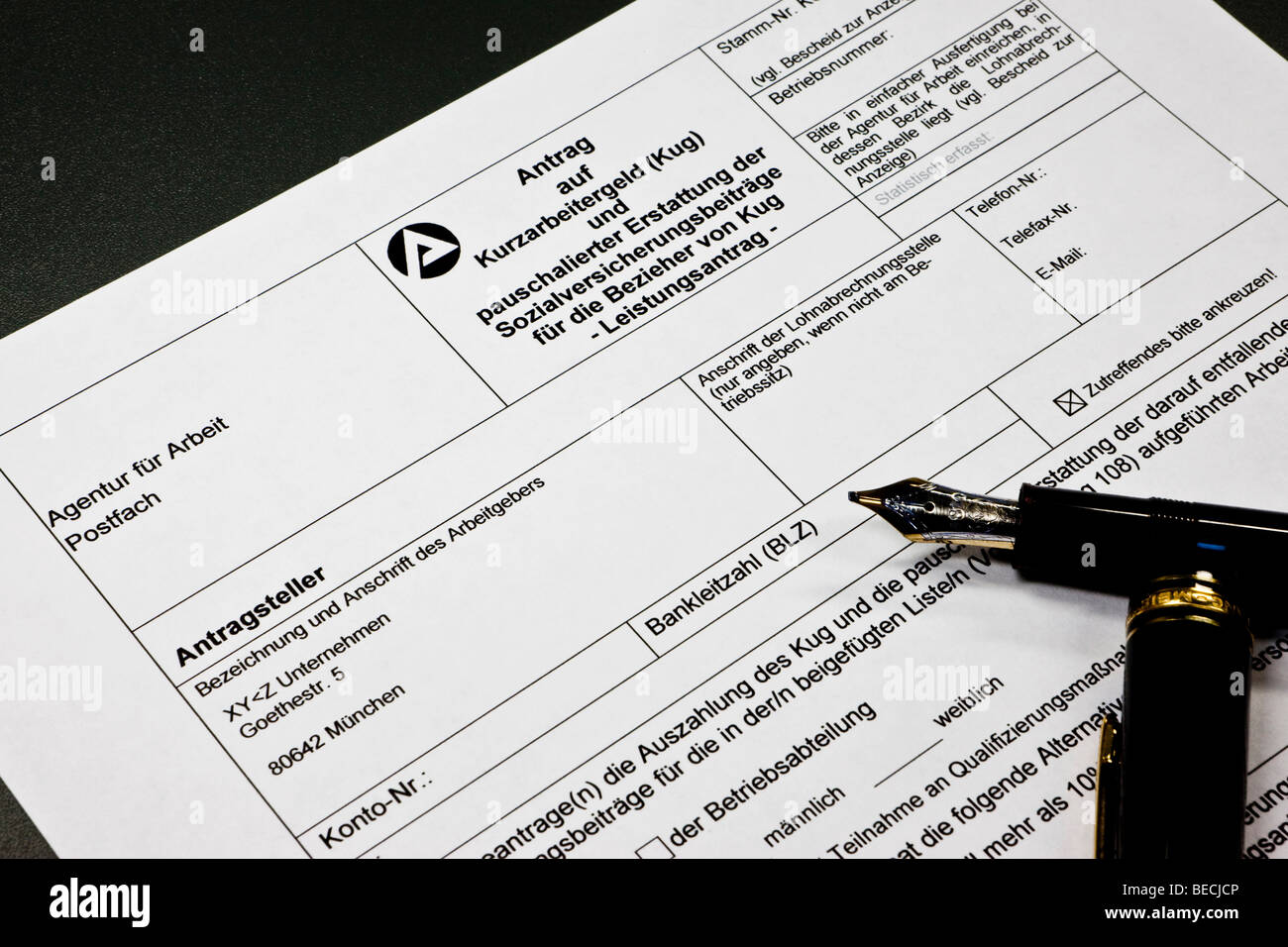 Form to hand in at the federal emplyoyment agency, application for short-time working benefit, Kug, and a generalized sum for t Stock Photo