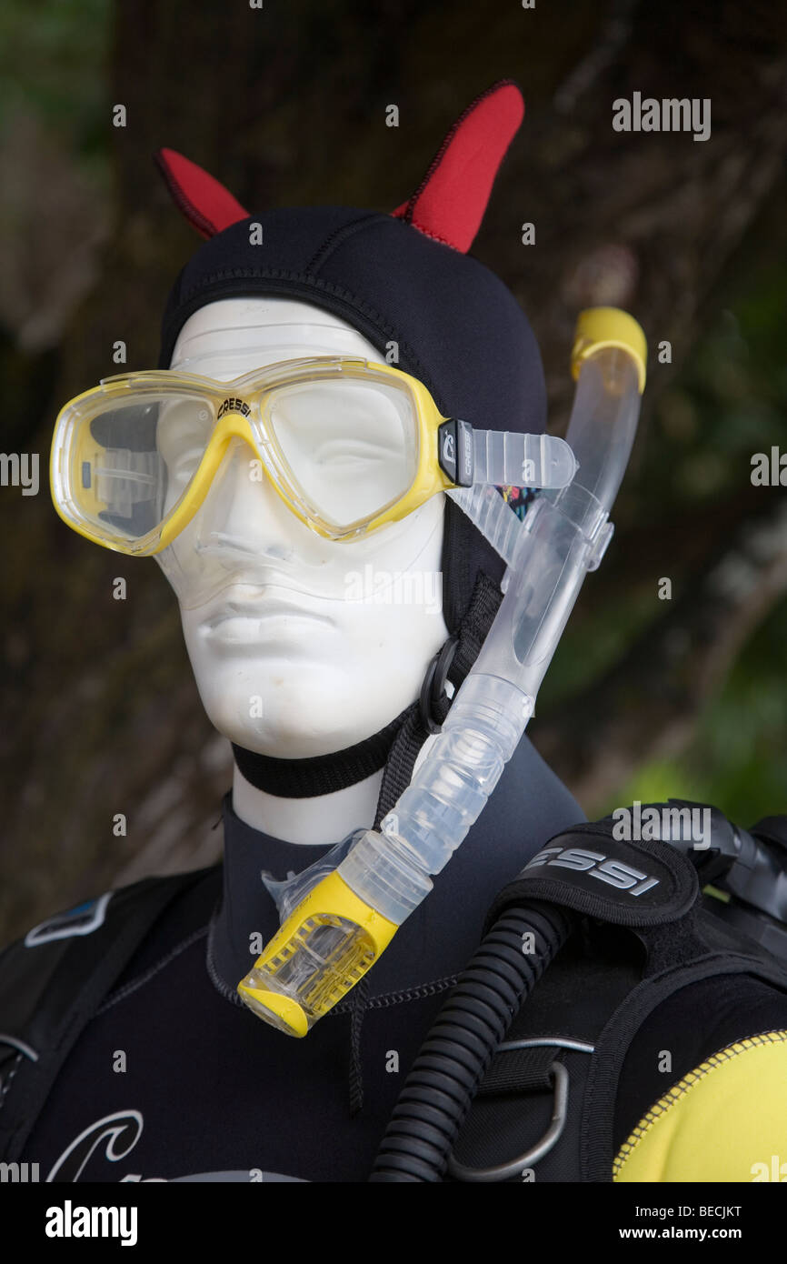 Diving Equipment with a Devlish Twist Stock Photo