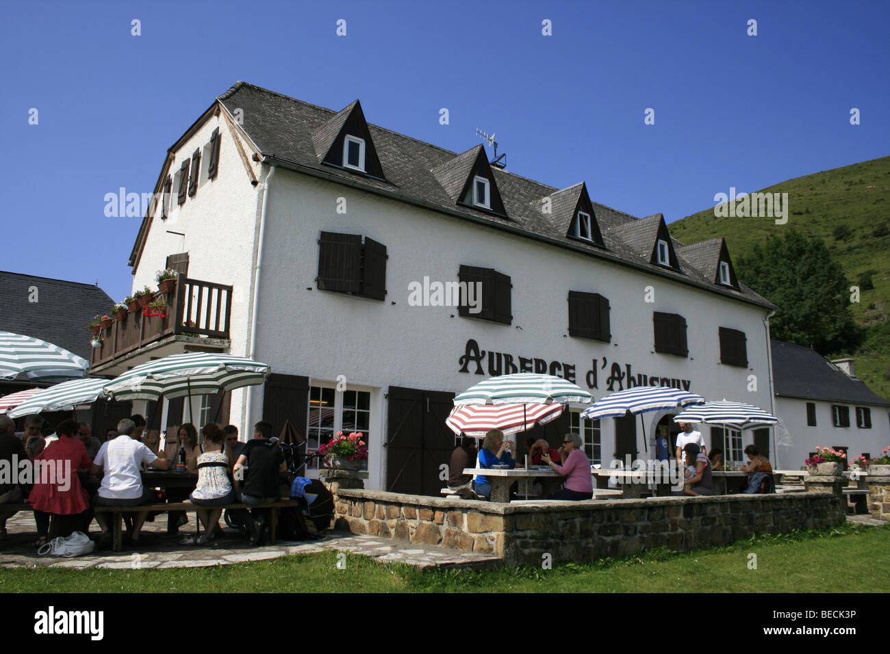 People eating at the Auberge d' Ahusquy in the Basque Country Stock Photo