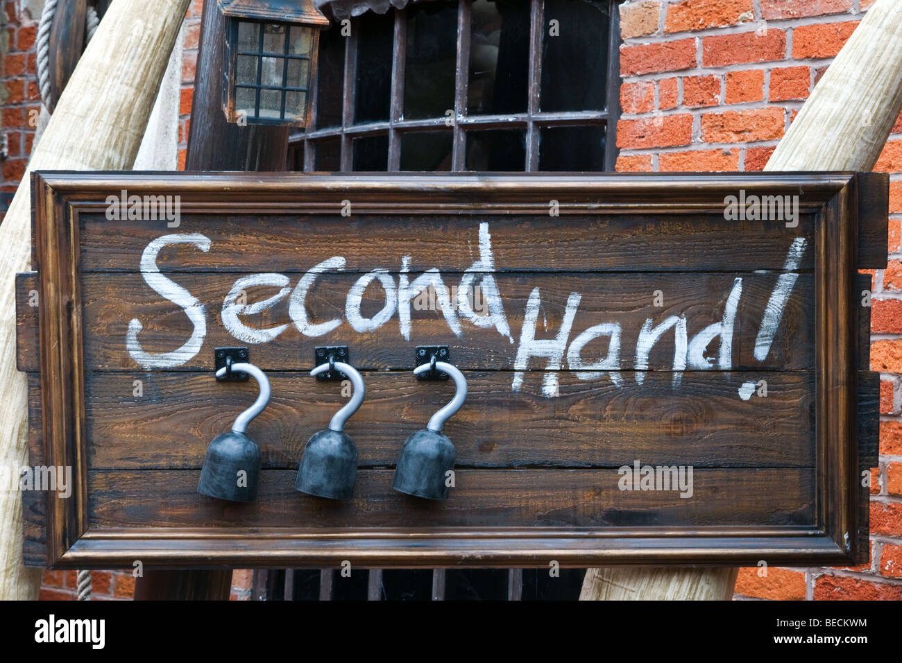 Secondhand sign, picture taken at Alton Towers Stock Photo