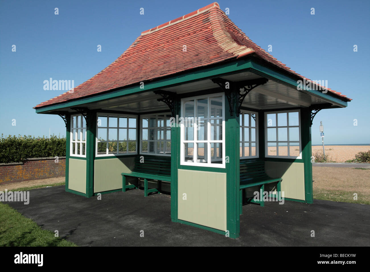 Sea-side public shelter,Walmer, Deal, Kent Stock Photo