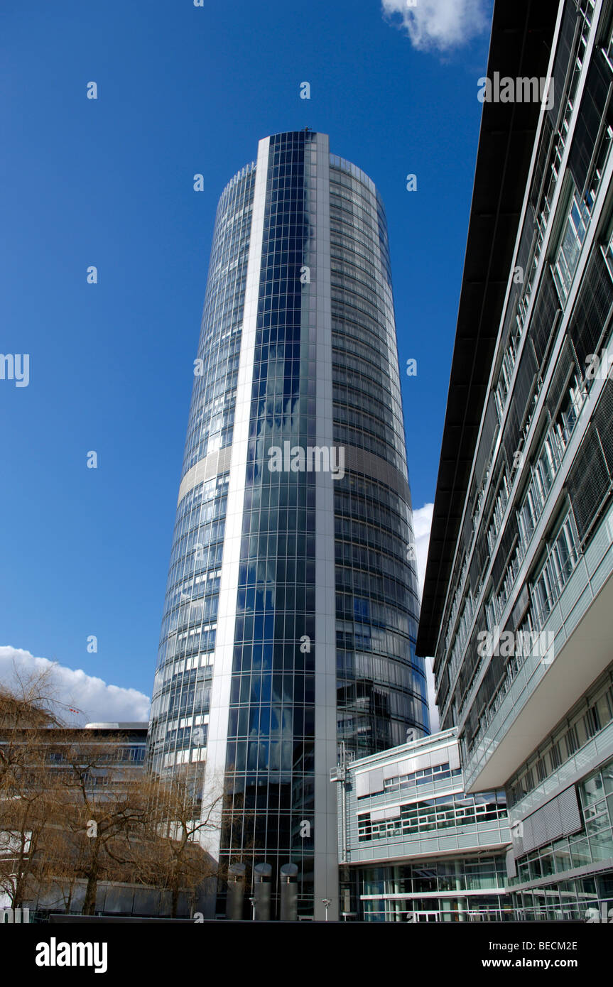 Business tower against blue sky, Nuremberg, Franconia, Bavaria, Germany, Stock Photo