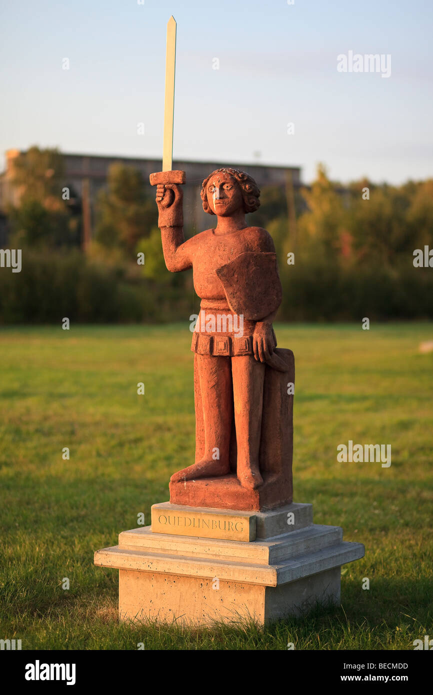Roland statue of the Roland town Quedlinburg in the Rolandpark, Belgern ...
