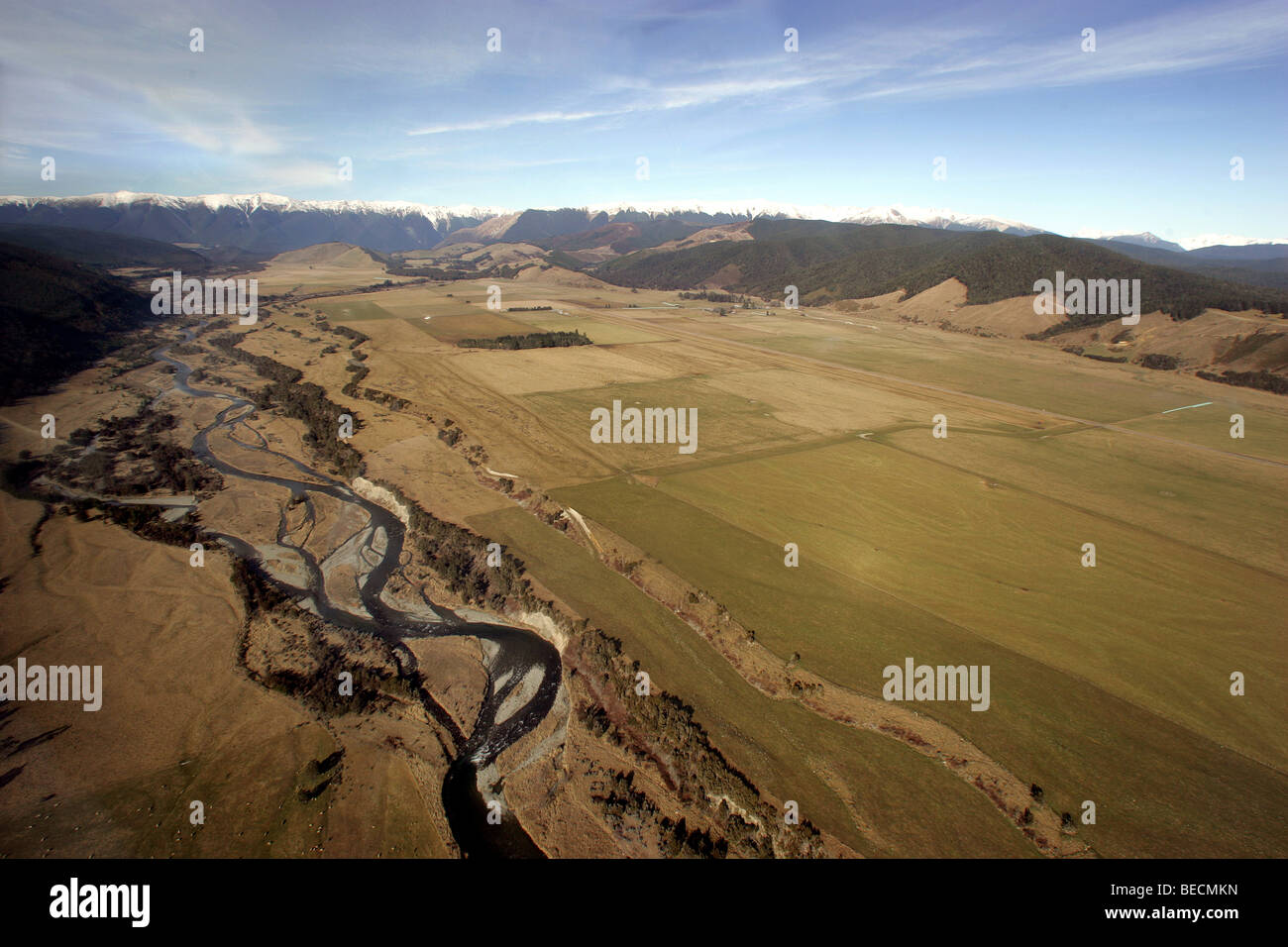A glider flying over the airfield at Nelson Lakes Gliding Club, St