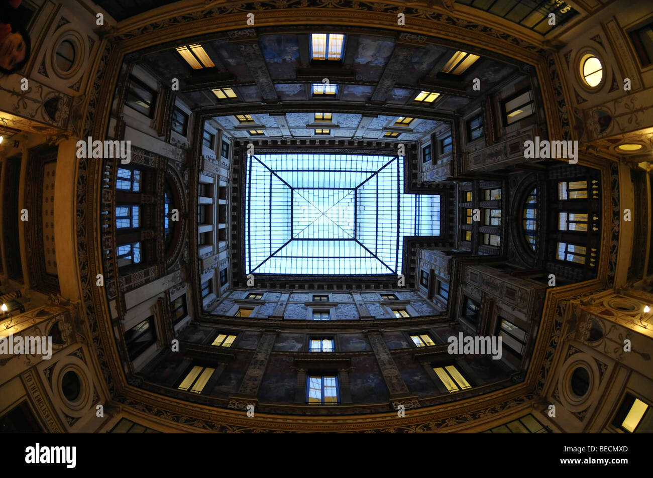Glass roof of the Galleria Minghetti, Via Marco Minghetti, historic centre, Rome, Italy Stock Photo