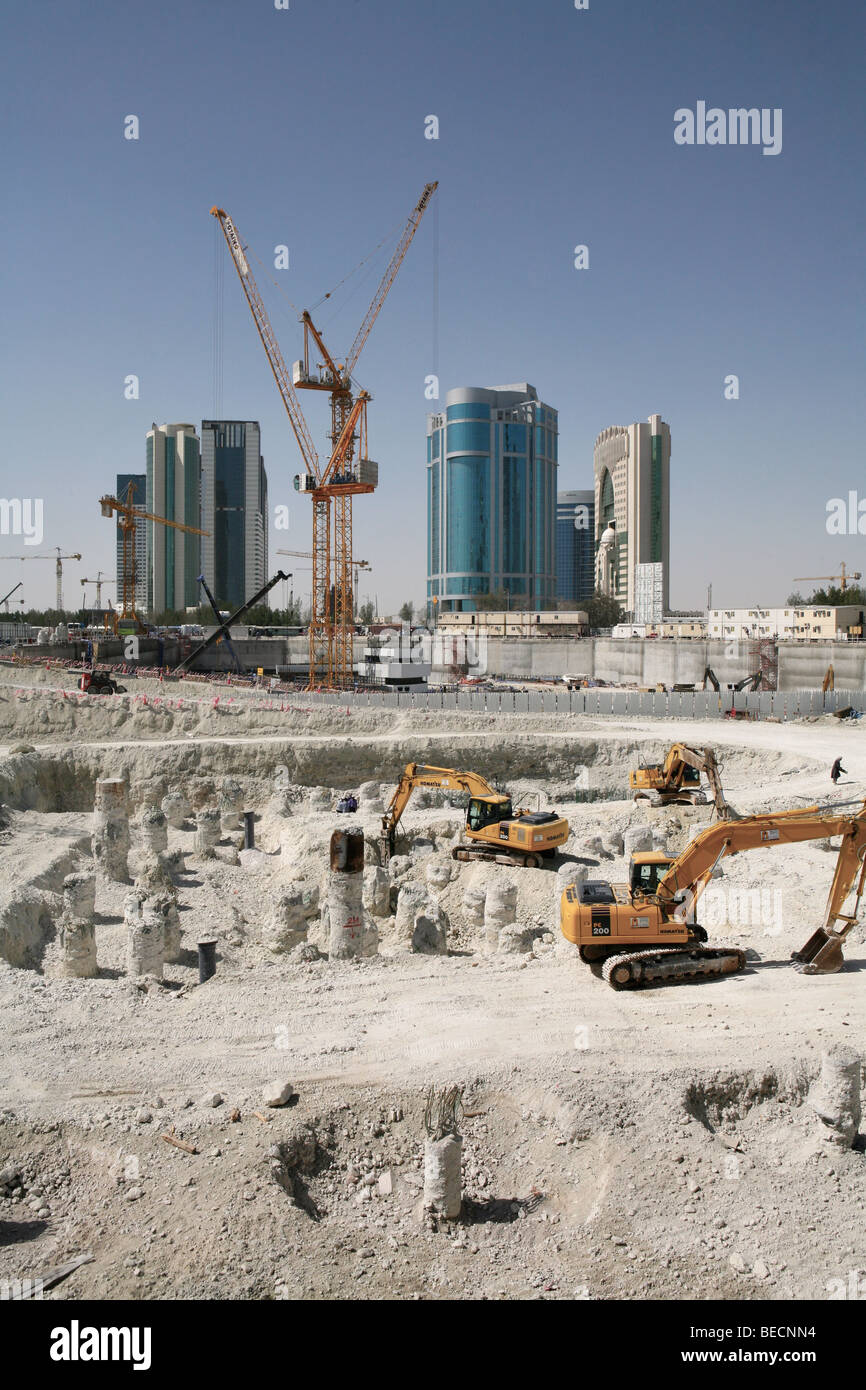 View of a major construction site in the heart of the city of Doha, Qatar, in February 2007. Stock Photo