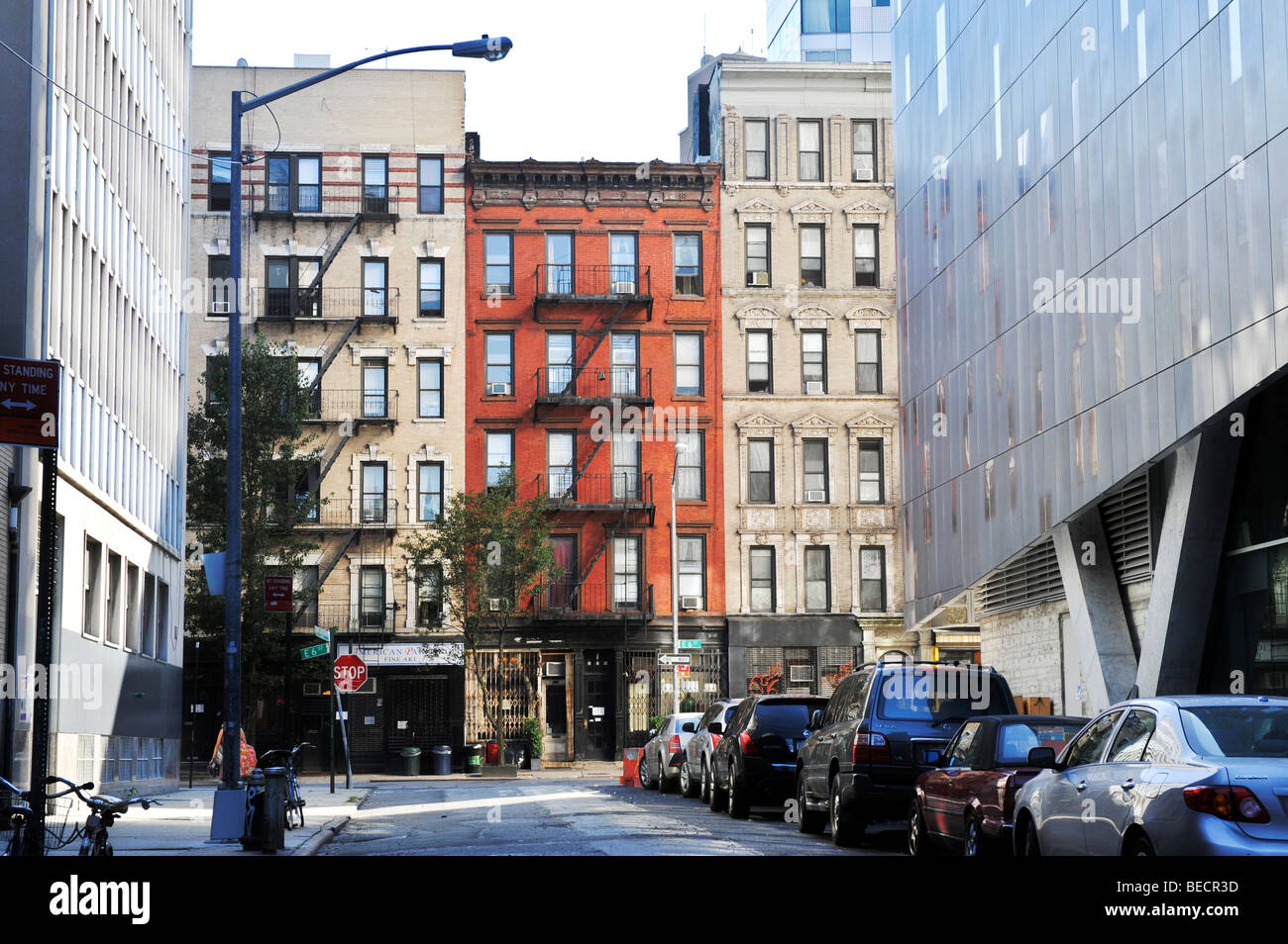 View of East 6th Street, New York City, contrast of new and old