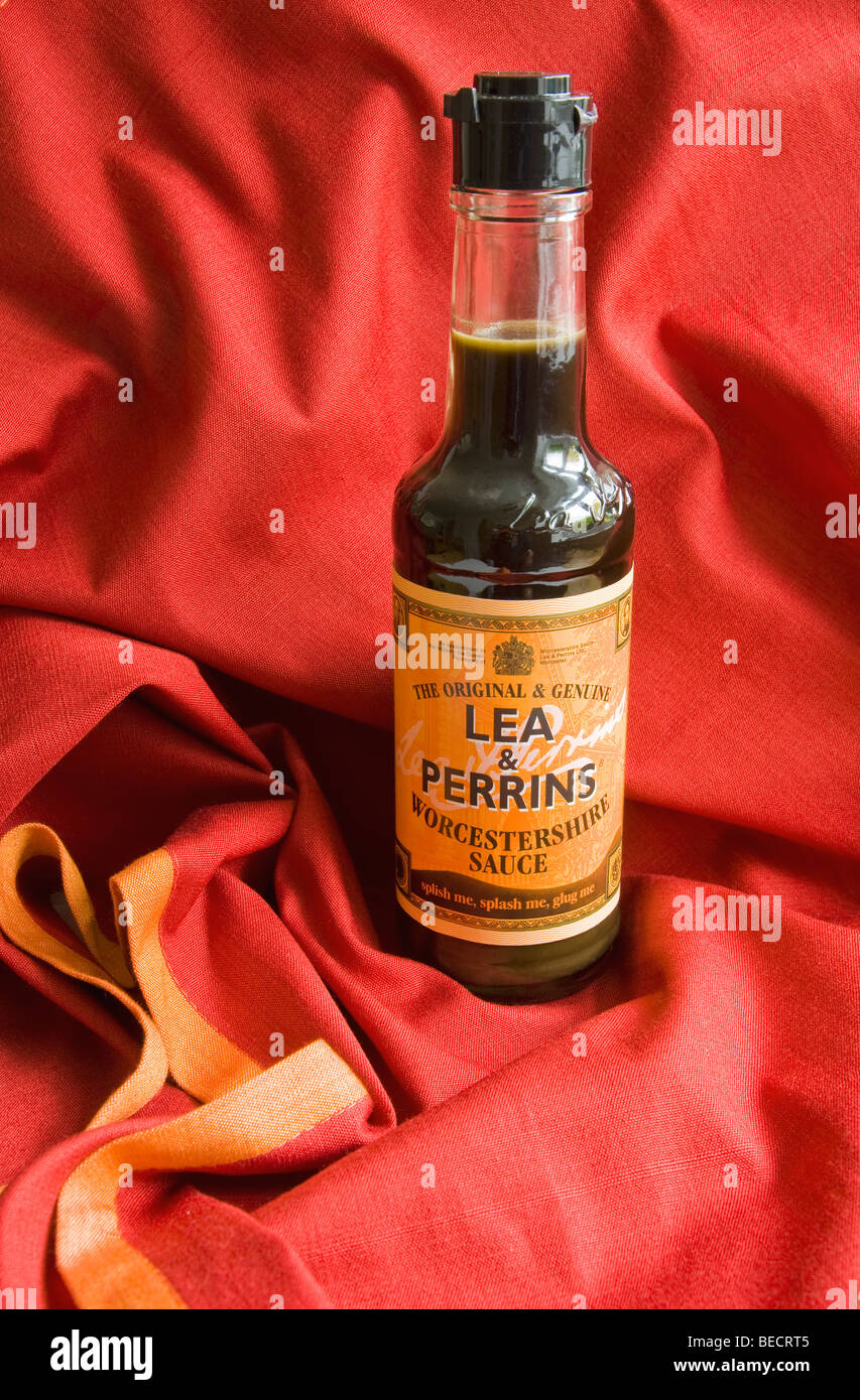A bottle of Worcestershire Sauce, a traditional spicy sauce which adds flavour to many dishes. Stock Photo