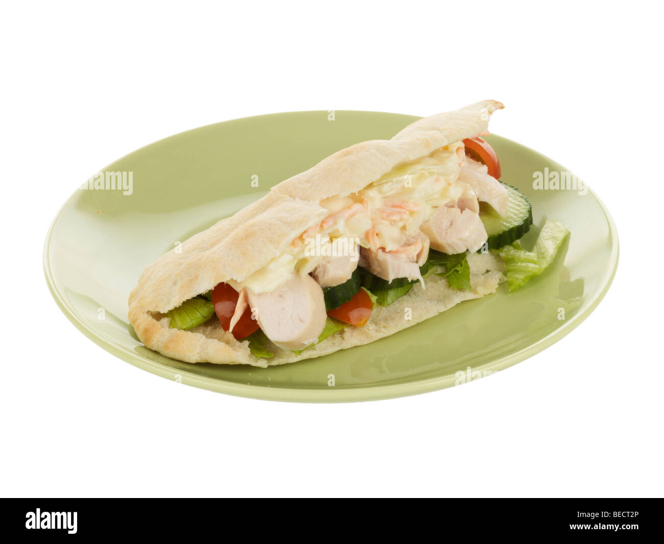 Pitta Bread with Chicken, Coleslaw and Salad Stock Photo