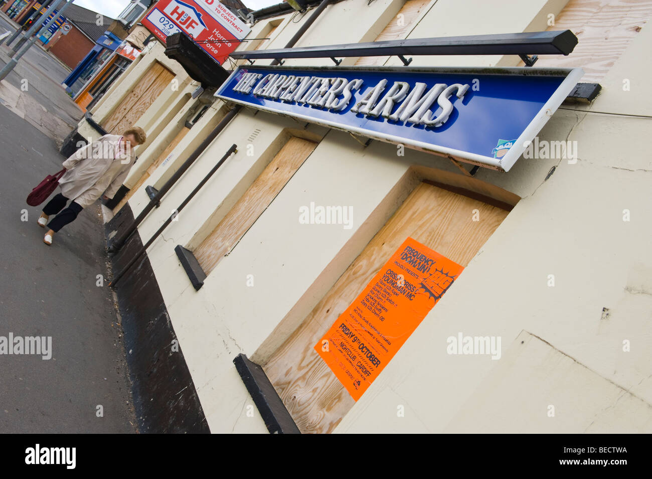 The Carpenters Arms pub built in 1872 closed and boarded up at Rumney near Cardiff South Wales UK Stock Photo