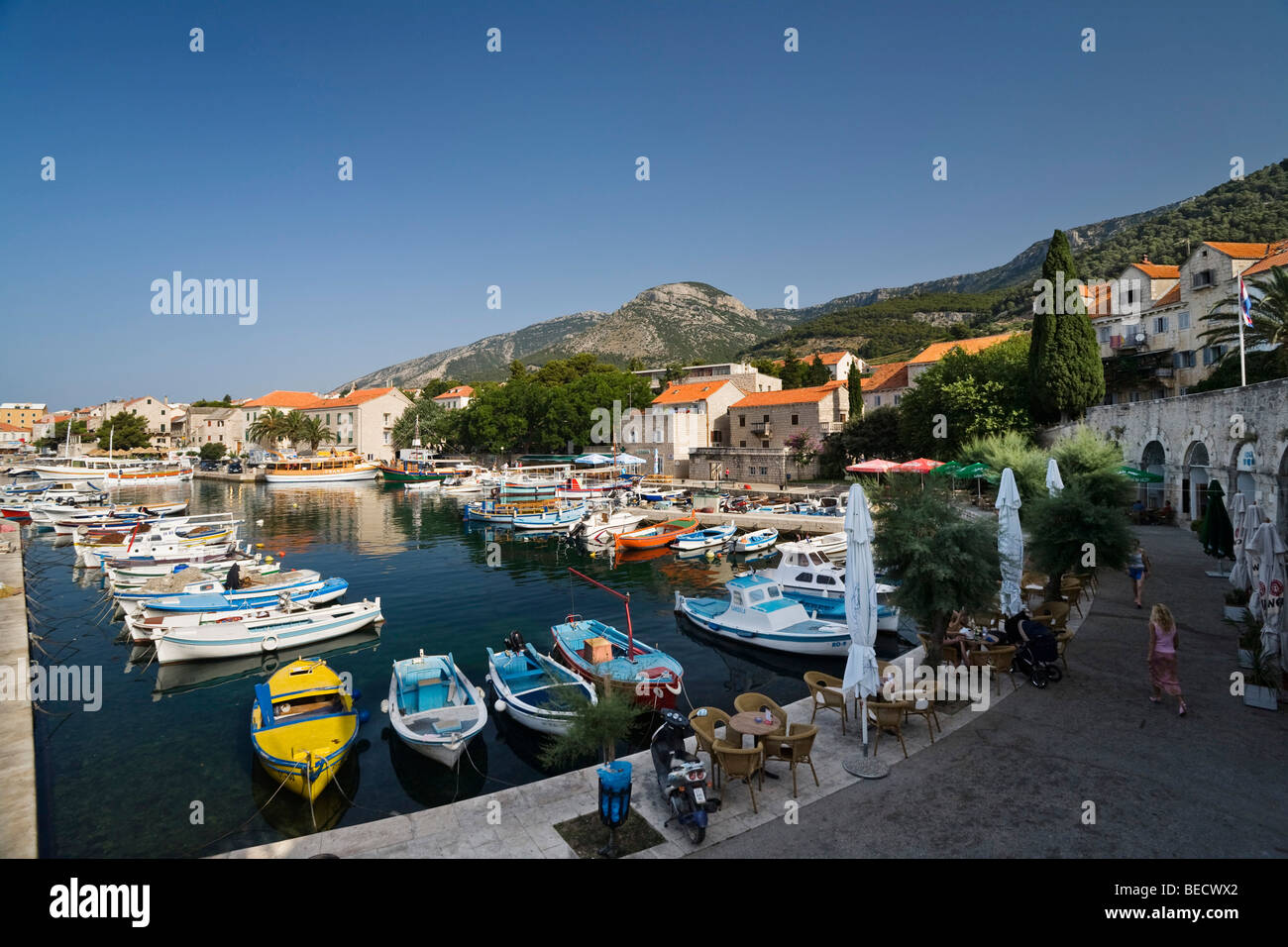 Boats in Bol harbour, Brac Island, Dalmatia, Croatia, Adriatic Sea, Mediterranean, Europe Stock Photo