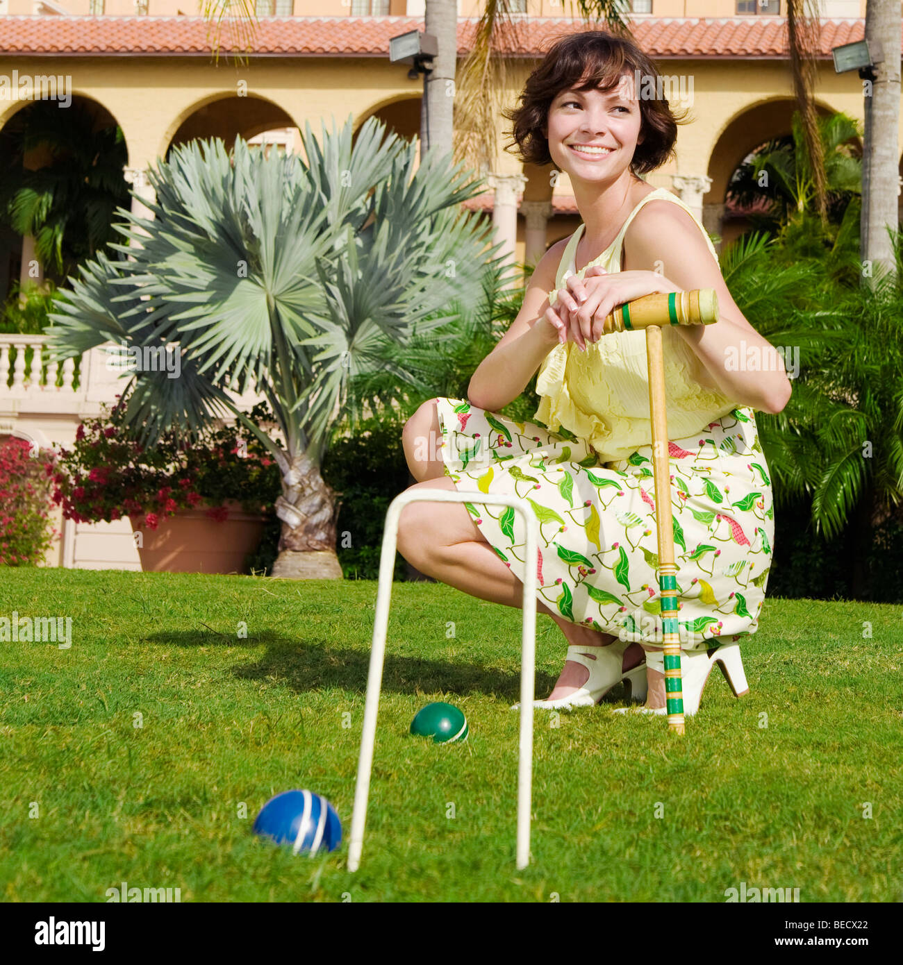 Woman playing croquet in a hotel lawn, Biltmore Hotel, Coral Gables
