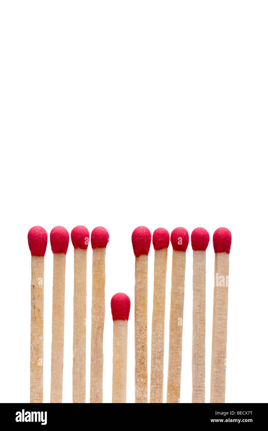 Vertical image of matches on white - the short straw Stock Photo