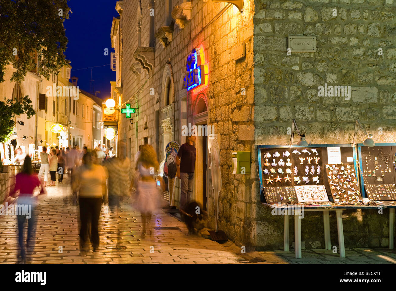 Nightlife, historic centre of Rab, Rab Island, Istria, Croatia, Europe Stock Photo