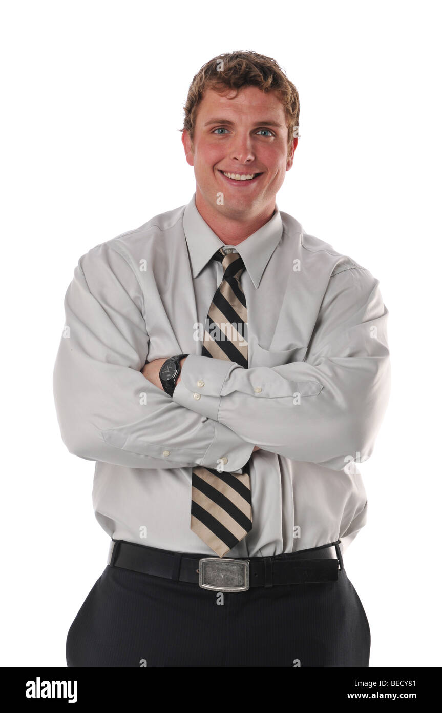 Young businessman smiling with his arms crossed Stock Photo - Alamy