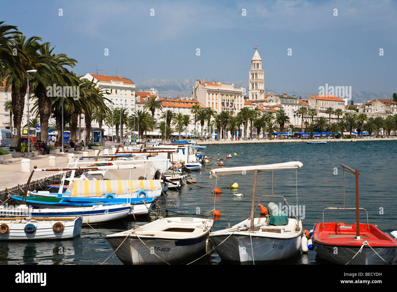 Seaside promenade of Riva, Split, Dalmatia, Croatia, Adriatic Sea, Mediterranean, Europe Stock Photo
