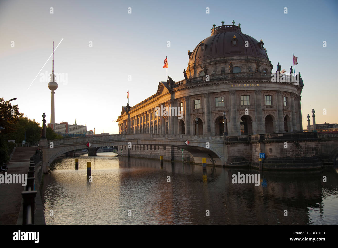 Berlin - River Spree, Bodemuseum and Television Tower, Fernsehturm Stock Photo