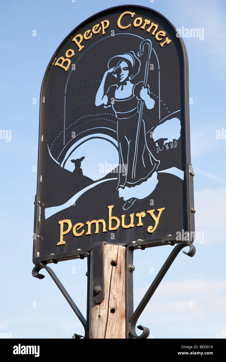 Village sign Pembury Kent UK - Bo Peep Corner Stock Photo