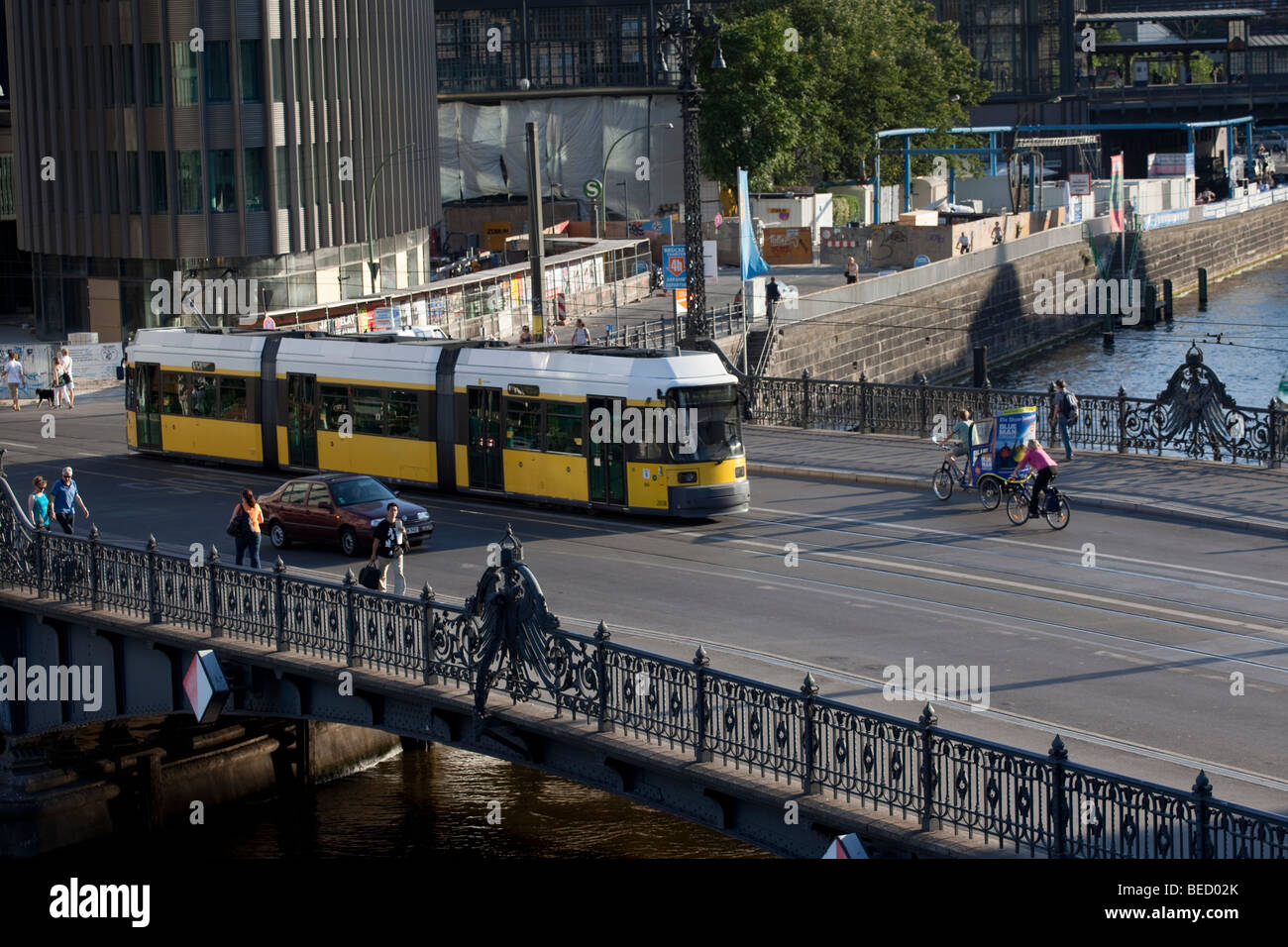 Tram on Weidendammer Bridge, Berlin Mitte, Germany Stock Photo
