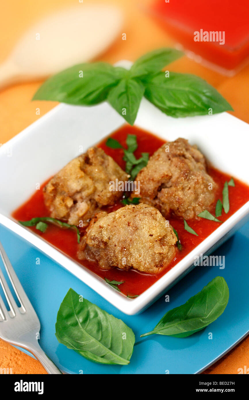 Home-made meatballs with tomato sauce Recipe available. Stock Photo