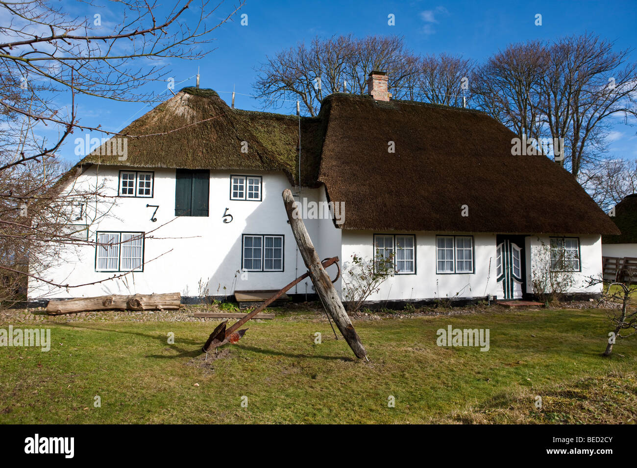 Typical house with a thatched roof, Keitum, Sylt Island, North Frisian Islands, Schleswig-Holstein, Germany, Europe Stock Photo
