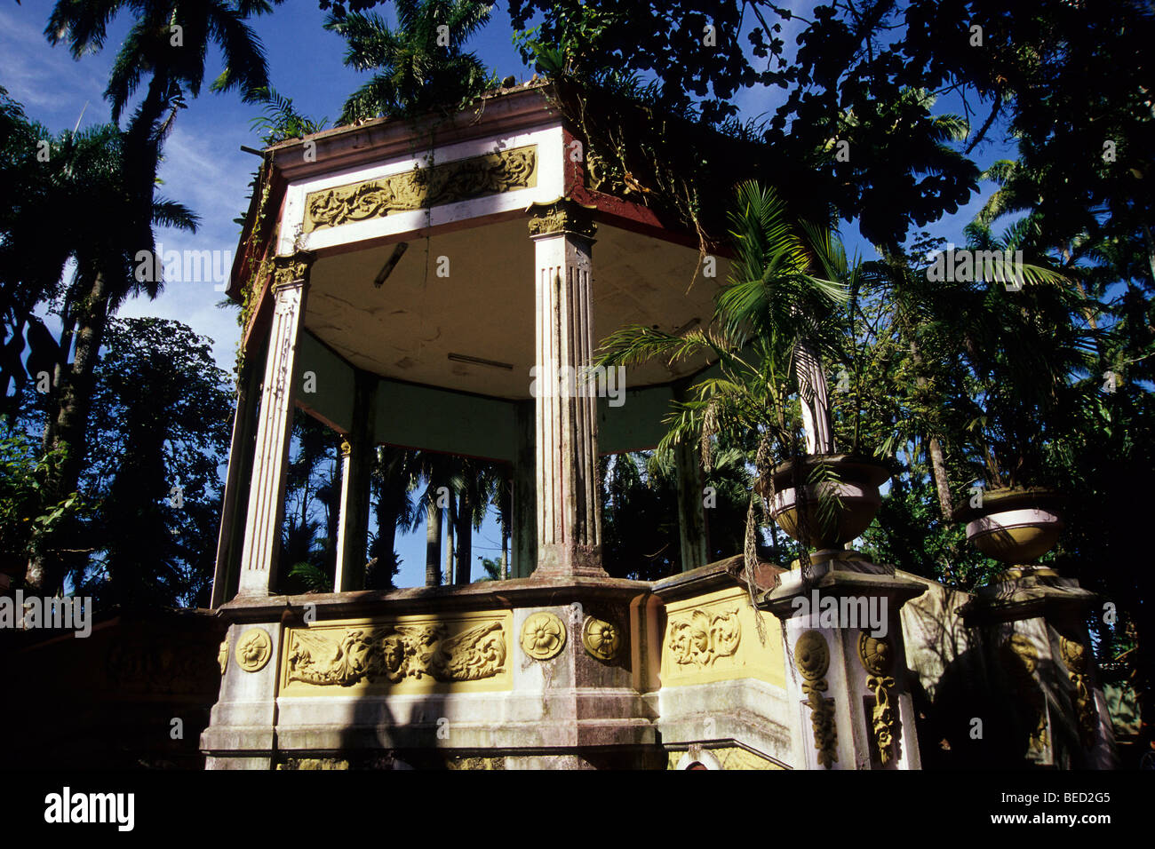 Outdoor stage in a park, typical kiosko in the Parque Balvanero Vargas Molina, Puerto Limon, Caribbean, Costa Rica, Central Ame Stock Photo