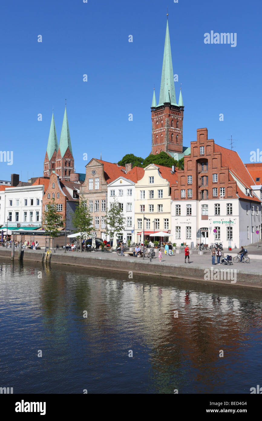 Historic centre with Marienkirche Church and St Petri tower, Luebeck, Schleswig-Holstein, Germany Stock Photo