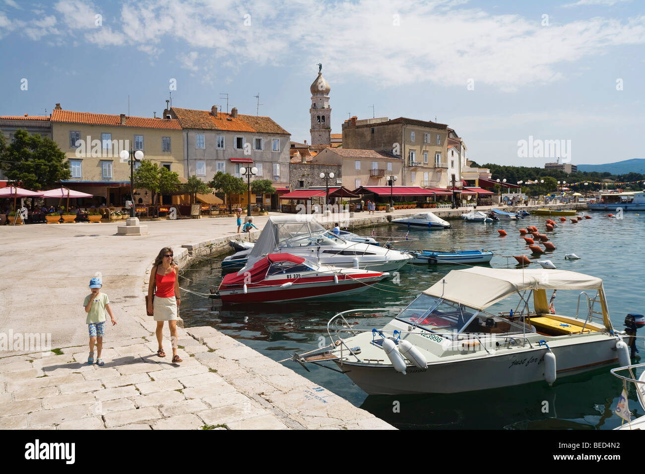 Krk Harbour, Krk Island, Istria, Adriatic Sea, Mediterranean, Croatia, Europe Stock Photo