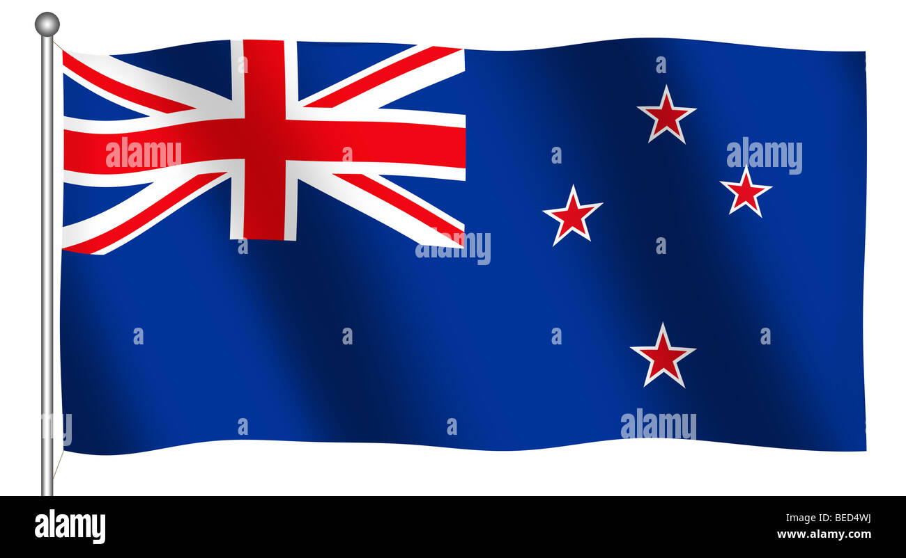 Flag of New Zealand waving (With Clipping Path) Stock Photo