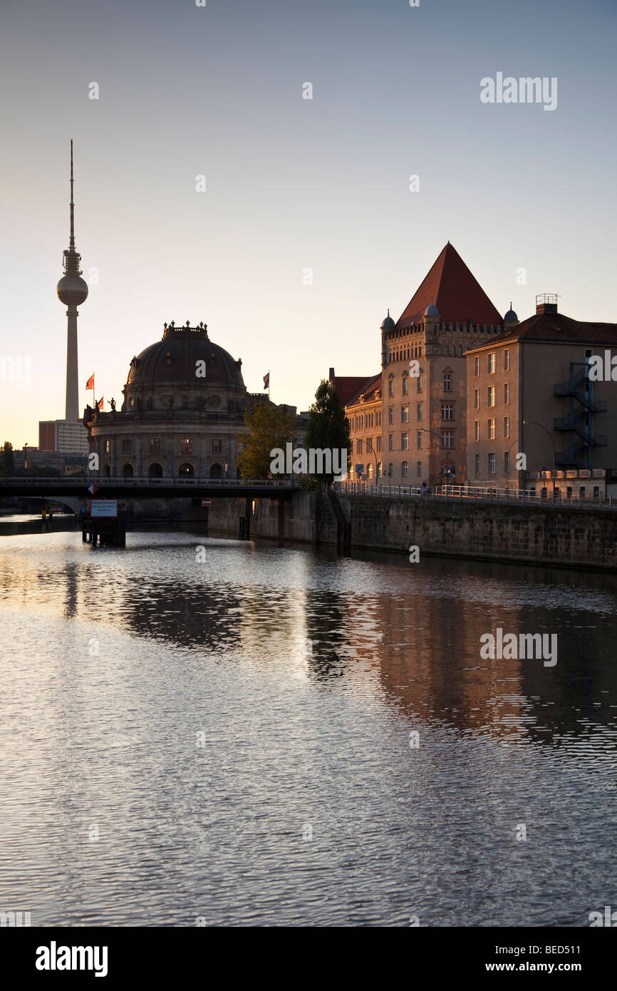Berlin - River Spree, Bodemuseum (centre) and Television Tower, Fernsehturm Stock Photo