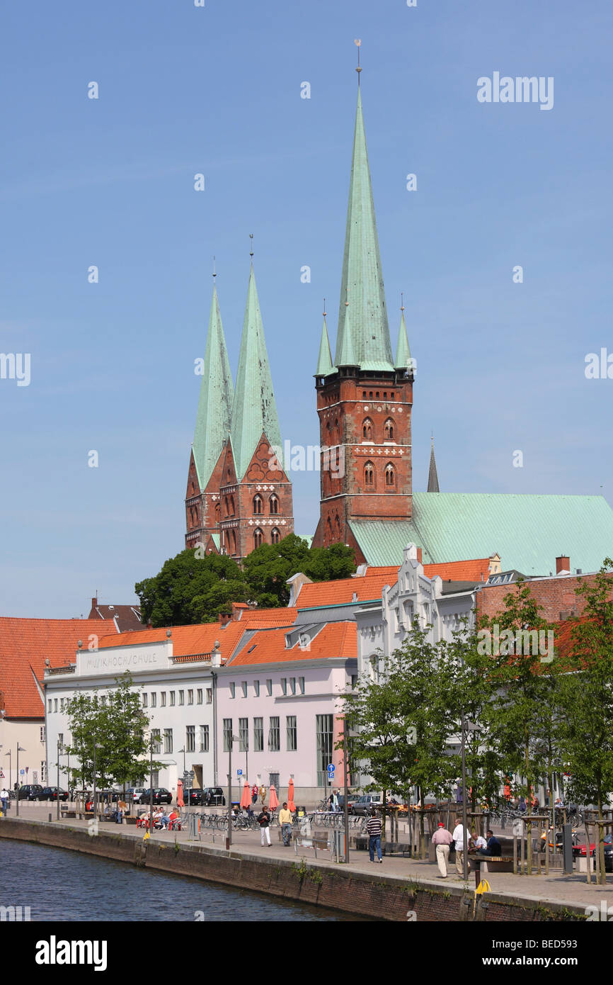 Historic centre, Marienkirche Church and St Petri tower, Luebeck, Schleswig-Holstein, Germany Stock Photo