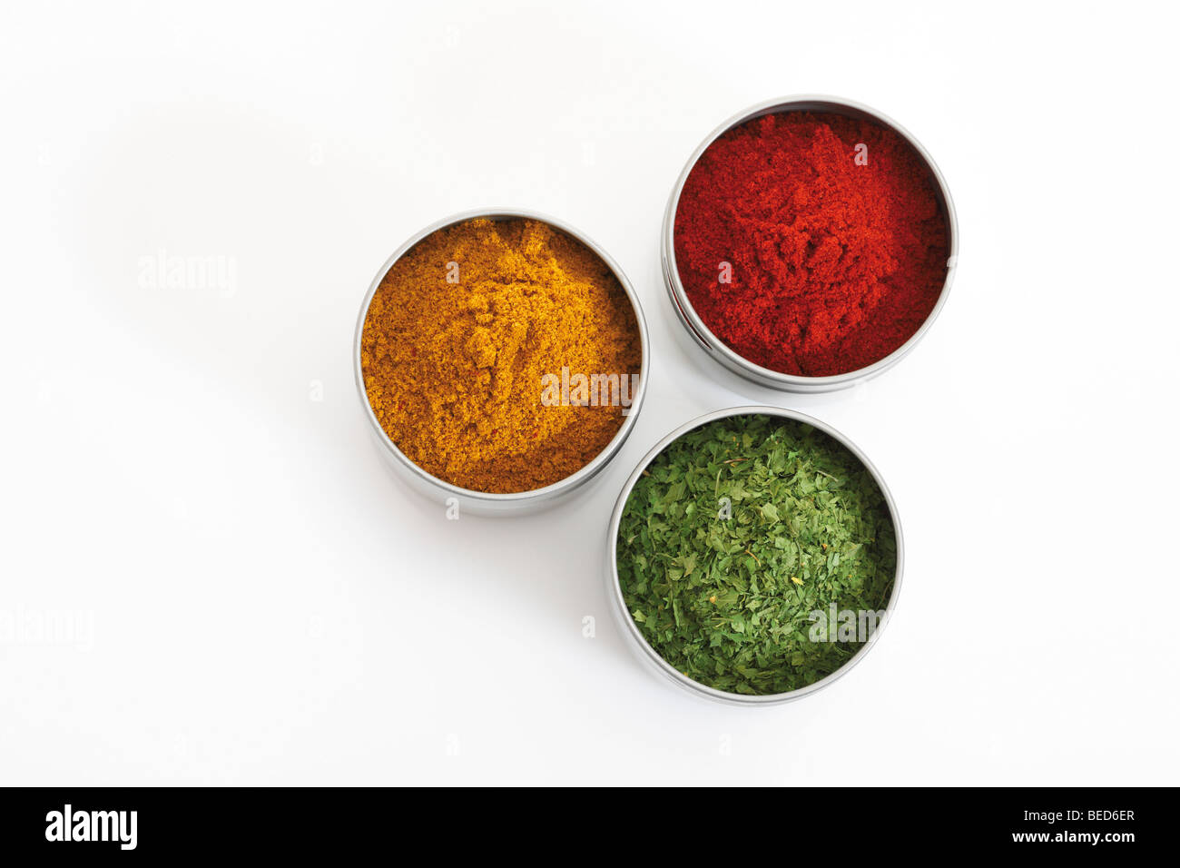 Various kinds of spices in cans Stock Photo