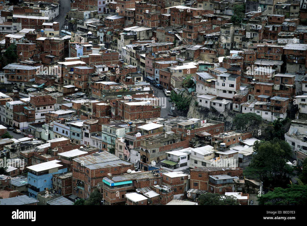 Simple houses, ranchos, view of the ghetto district of the capital city Caracas, Caribbean, Venezuela, South America Stock Photo