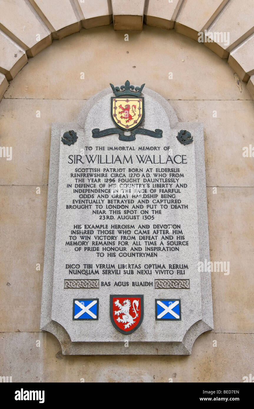 Memorial plaque to Sir William Wallace at St Bartholomew's Hospital, London, England Stock Photo