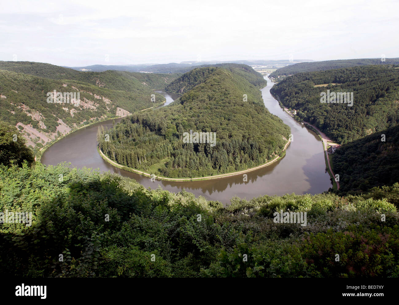 Saar River sinuosity near Mettlach, Saarland, Germany, Europe Stock Photo