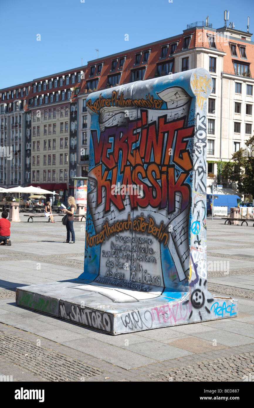 Cardboard mock up of Berlin Wall advertising a concert at the Konzerthaus, Gendarmenmarkt, Berlin Mitte Stock Photo