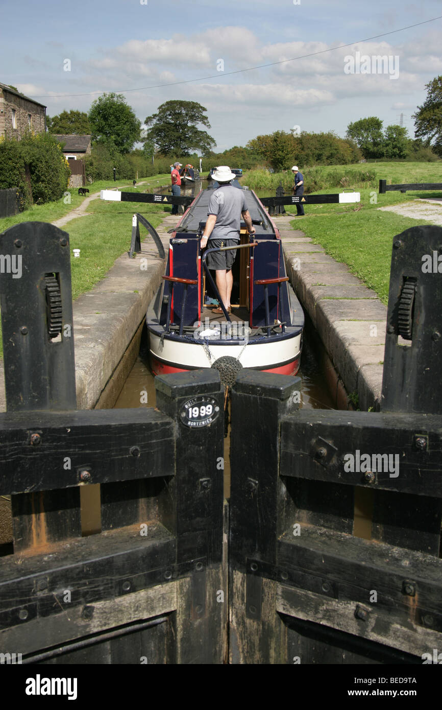 East Cheshire, England. Canal boat transiting the Macclesfield Canal at