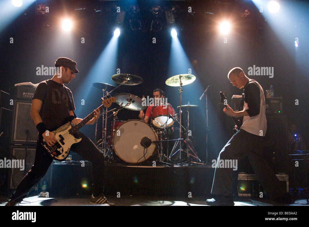 US rock metal band Helmet, Page Hamilton: vocals and guitar, Dan Beeman: guitar, Jon Fuller: bass, Kyle Stevenson: drums, live  Stock Photo