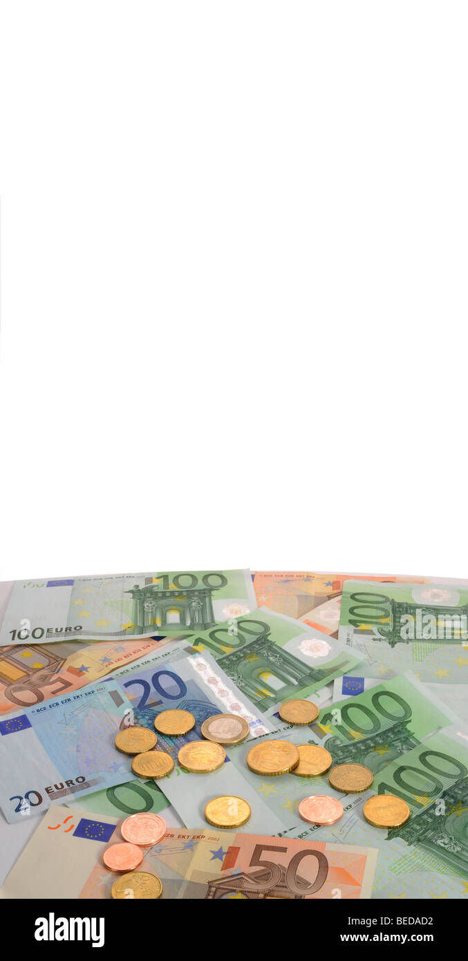 Banknotes, coins, euro Stock Photo