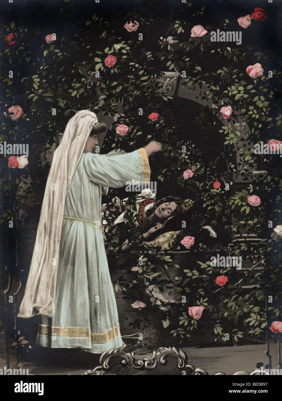 Sleeping Beauty, depiction of a fairy tale, historic photograph, around 1912 Stock Photo