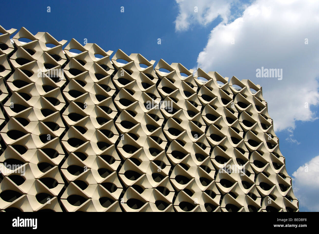 Diamond-shaped sections of concrete on the facade of the Stadthalle, community hall in Chemnitz, Saxony, Germany, Europe Stock Photo