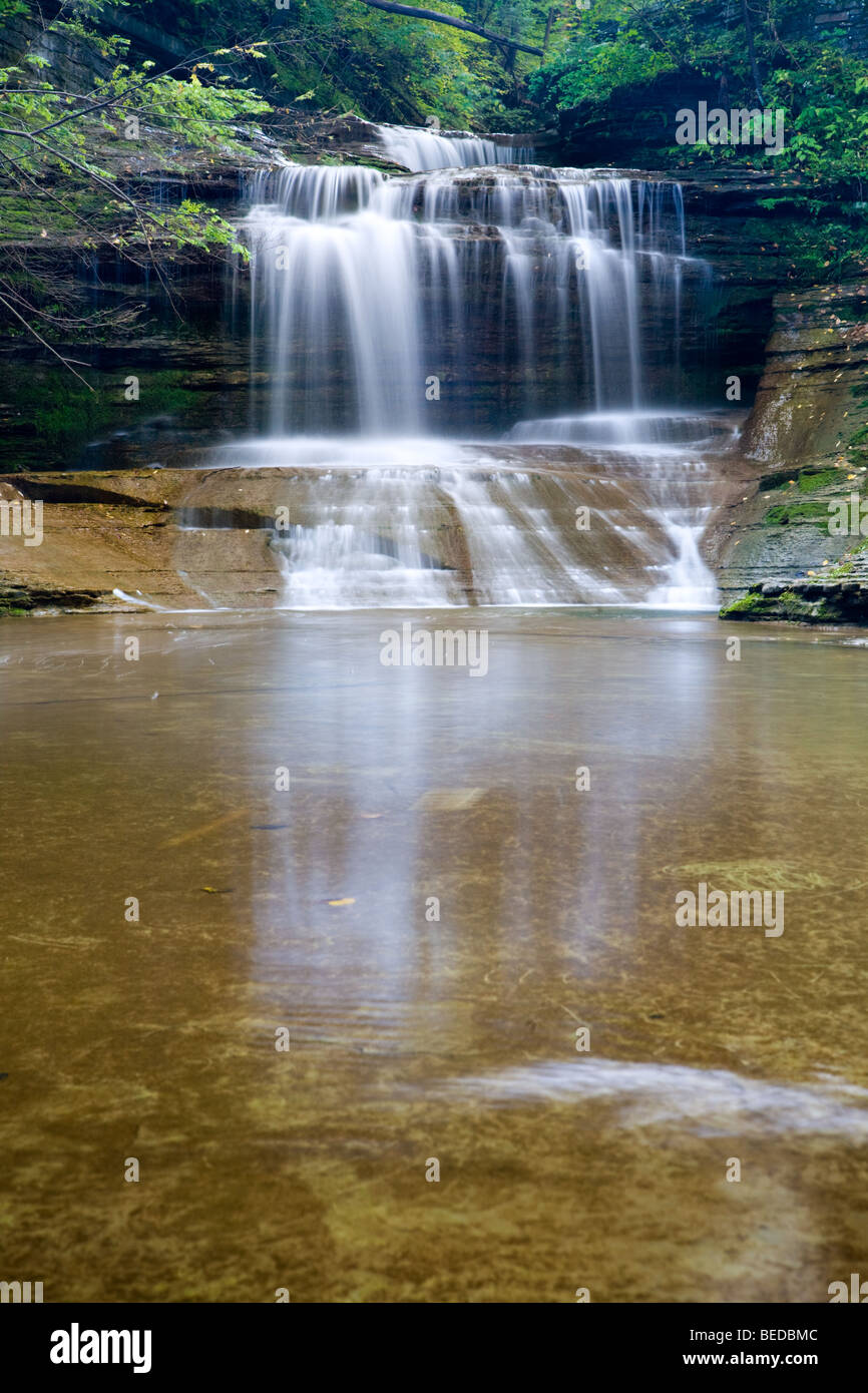 A waterfall in the gorge at Buttermilk Falls State Park, Ithaca, New York Stock Photo