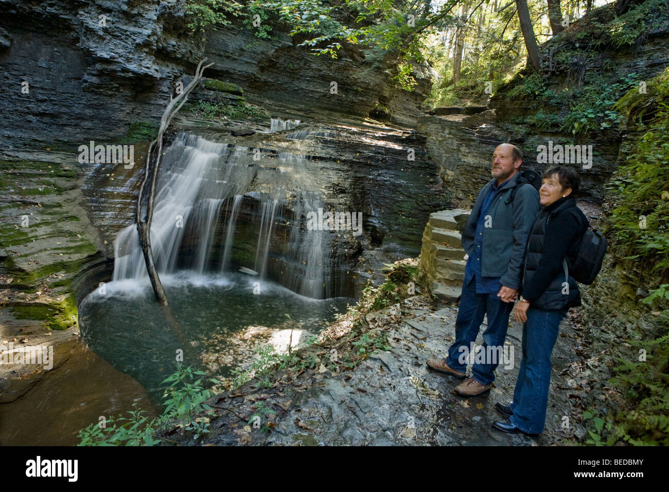 A couple on the trail at Buttermilk Falls State Park, Ithaca, New