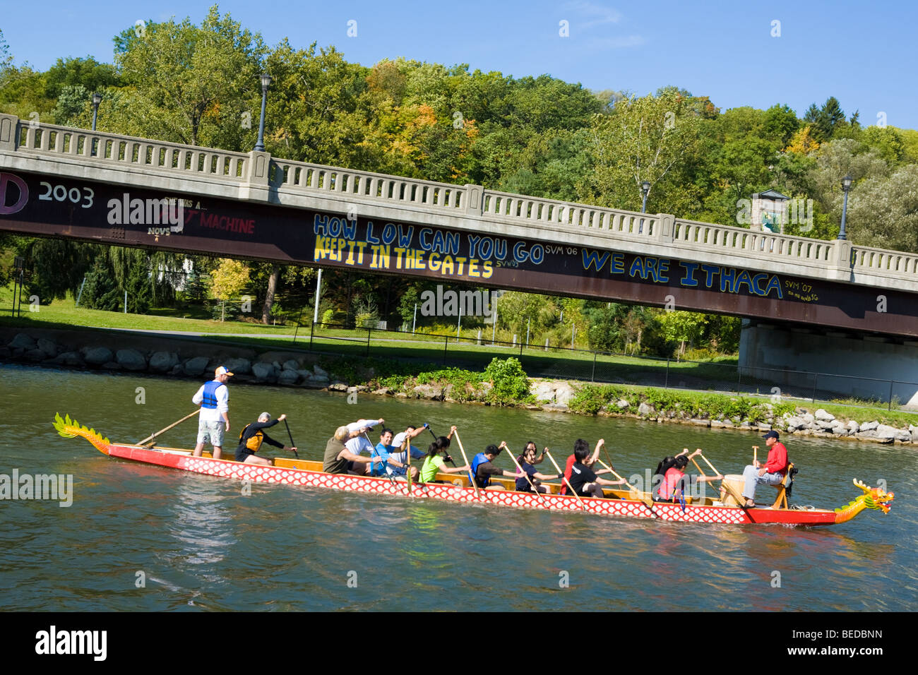 Dragon Boat crew in Ithaca New York Stock Photo