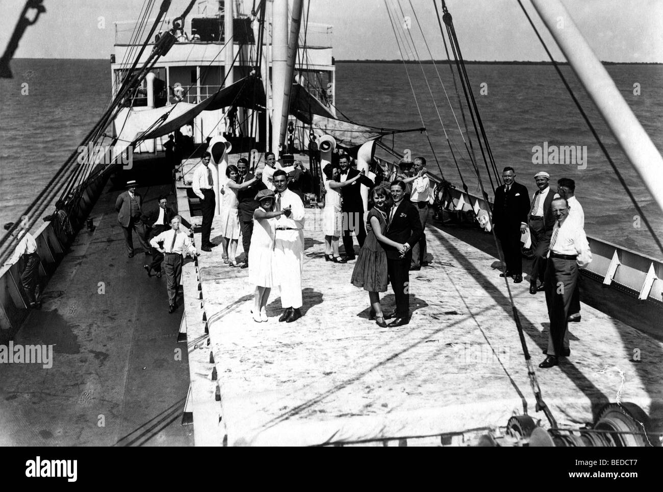Historic photograph, couples dancing on a ship, around 1928 Stock Photo