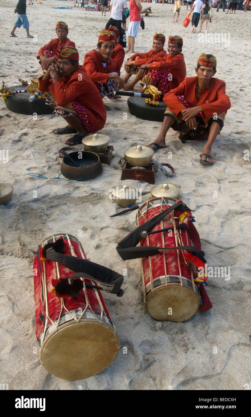 traditional musicians at a funeral in Bali Indonesia Stock Photo