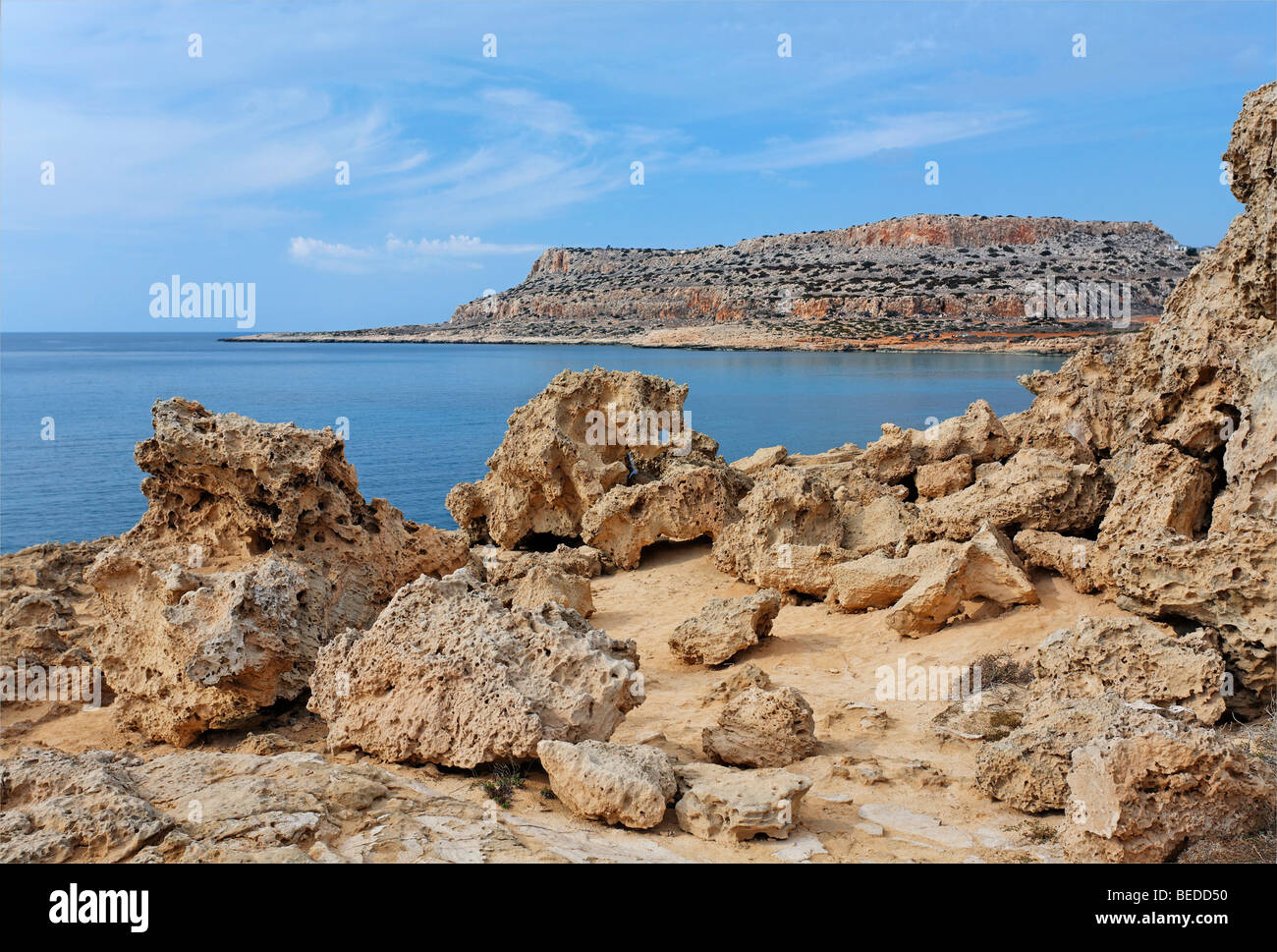 Limestone rocks at Cape Gkreko Peninsula, Larnaca, Cyprus, Mediterranian Sea, Asia Stock Photo
